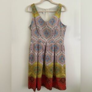 London Times Red and Yellow Patterned Midi Dress